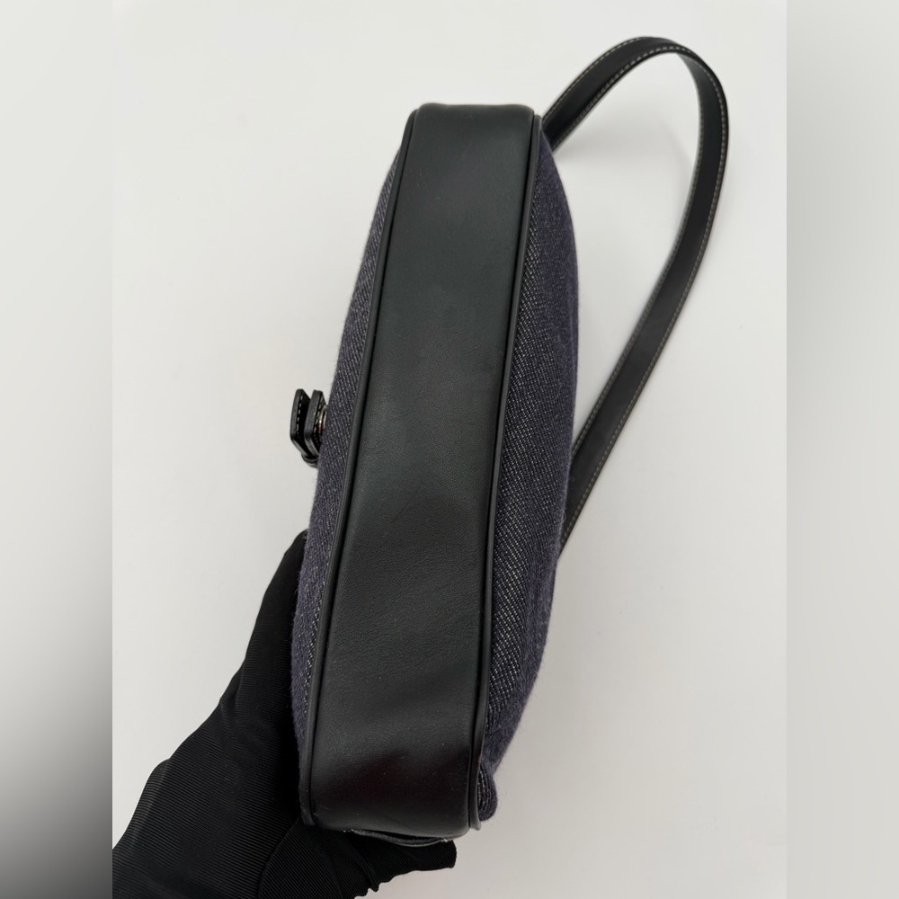 Vintage Coach E0J-7763 Black Denim Wool Flap Shoulder Bag Y2K Baguette Buckle - Picture 10 of 15